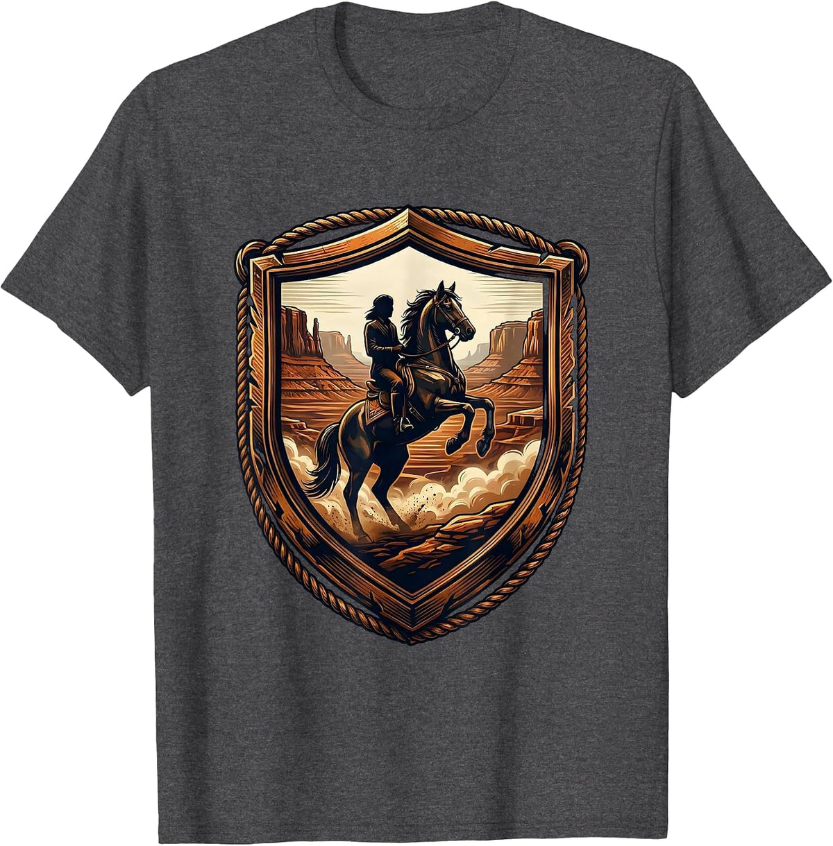 Western Horseback Rider Canyon Dust Graphic T-Shirt - Dark Heather Grey