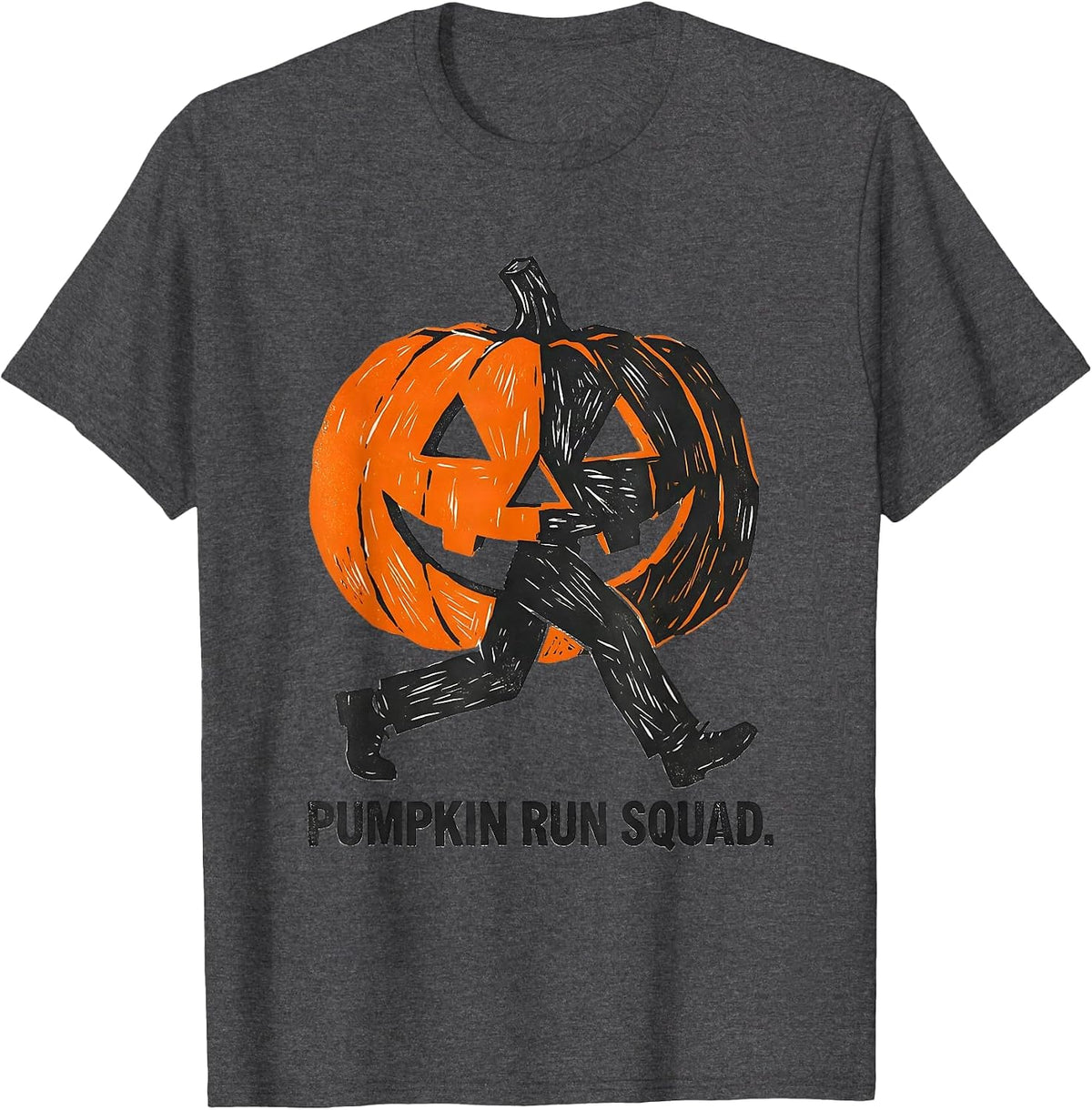 Men's Pumpkin Run Squad Funny Runner Costume Halloween Marathon T-Shirt - Dark Heather Grey