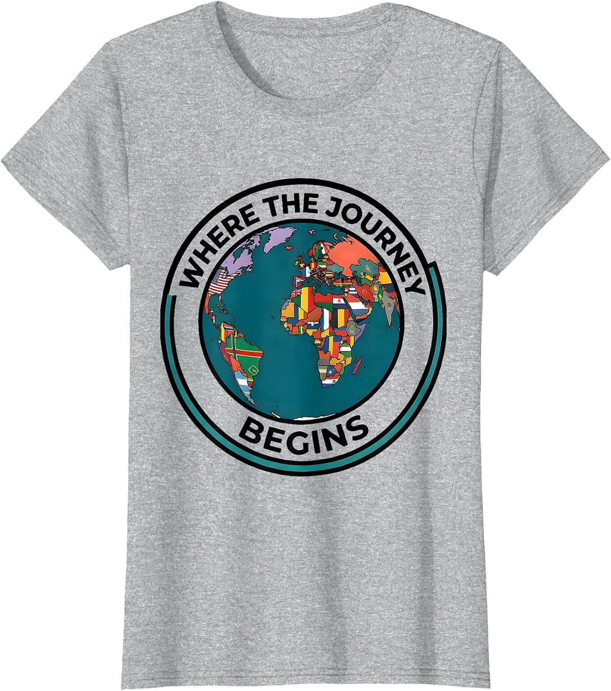 Where the Journey Begins Travel Enthusiast Geography Lover T-Shirt - Heather Grey