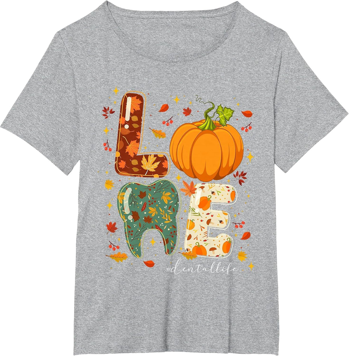 Fall Autumn Love Dental Life Pumpkin Tooth Dentist T-Shirt - Heather Grey