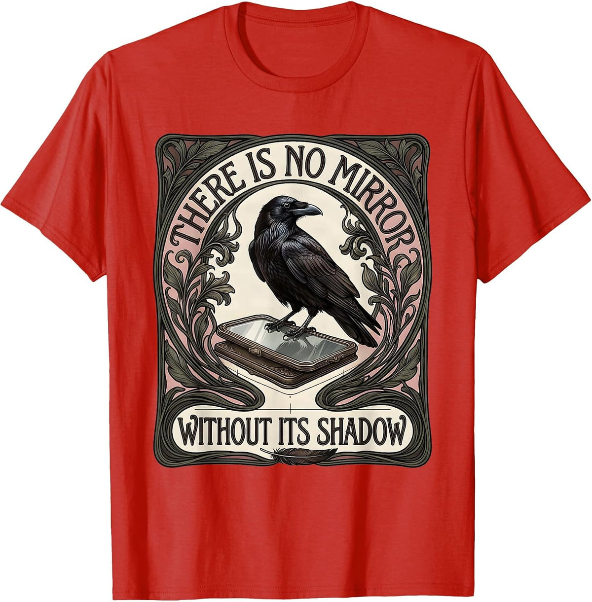 Men's There Is No Mirror Without Its Shadow Art Nouveau Edgar T-Shirt - Red