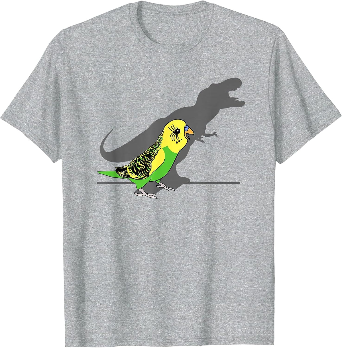 T-rex Green Budgie Parakeet Budgerigar Dinosaur Shadow Bird T-Shirt - Heather Grey