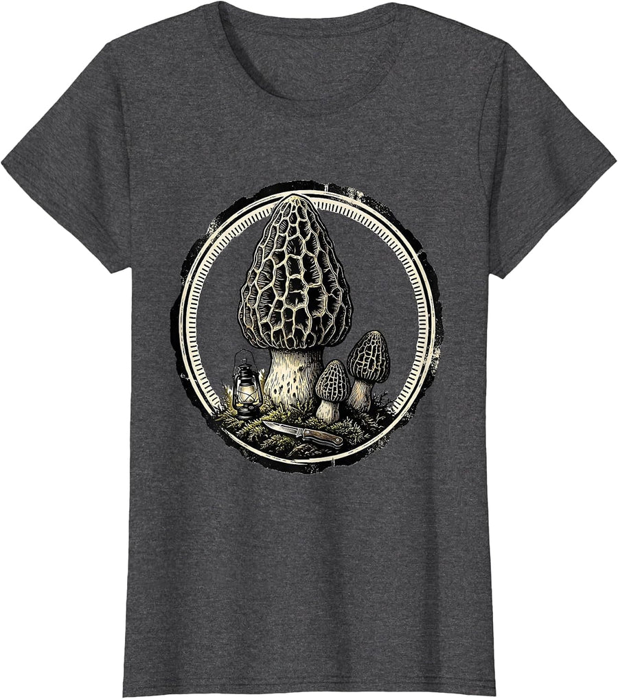 Women's Morel Mushroom Cottagecore Foraging Aesthetic T-Shirt - Dark Heather Grey