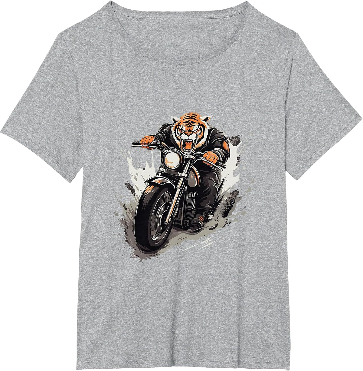 Tiger Riding on Motorcycle Biker T-Shirt - Heather Grey