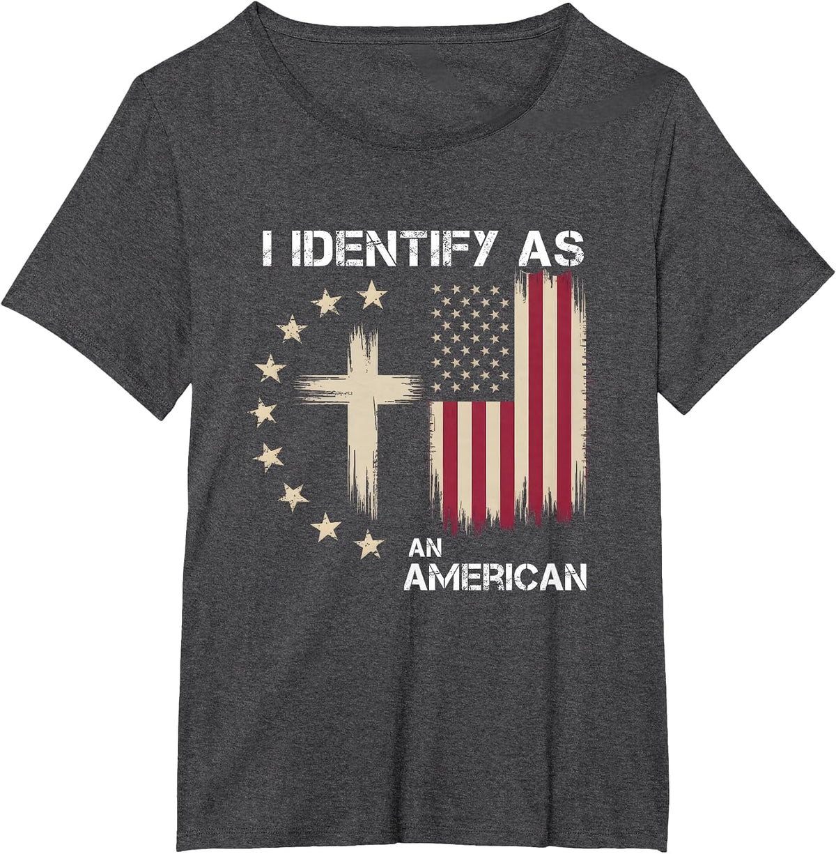 I Identify As an American Christian Patriotic Cross T-Shirt - Dark Heather Grey