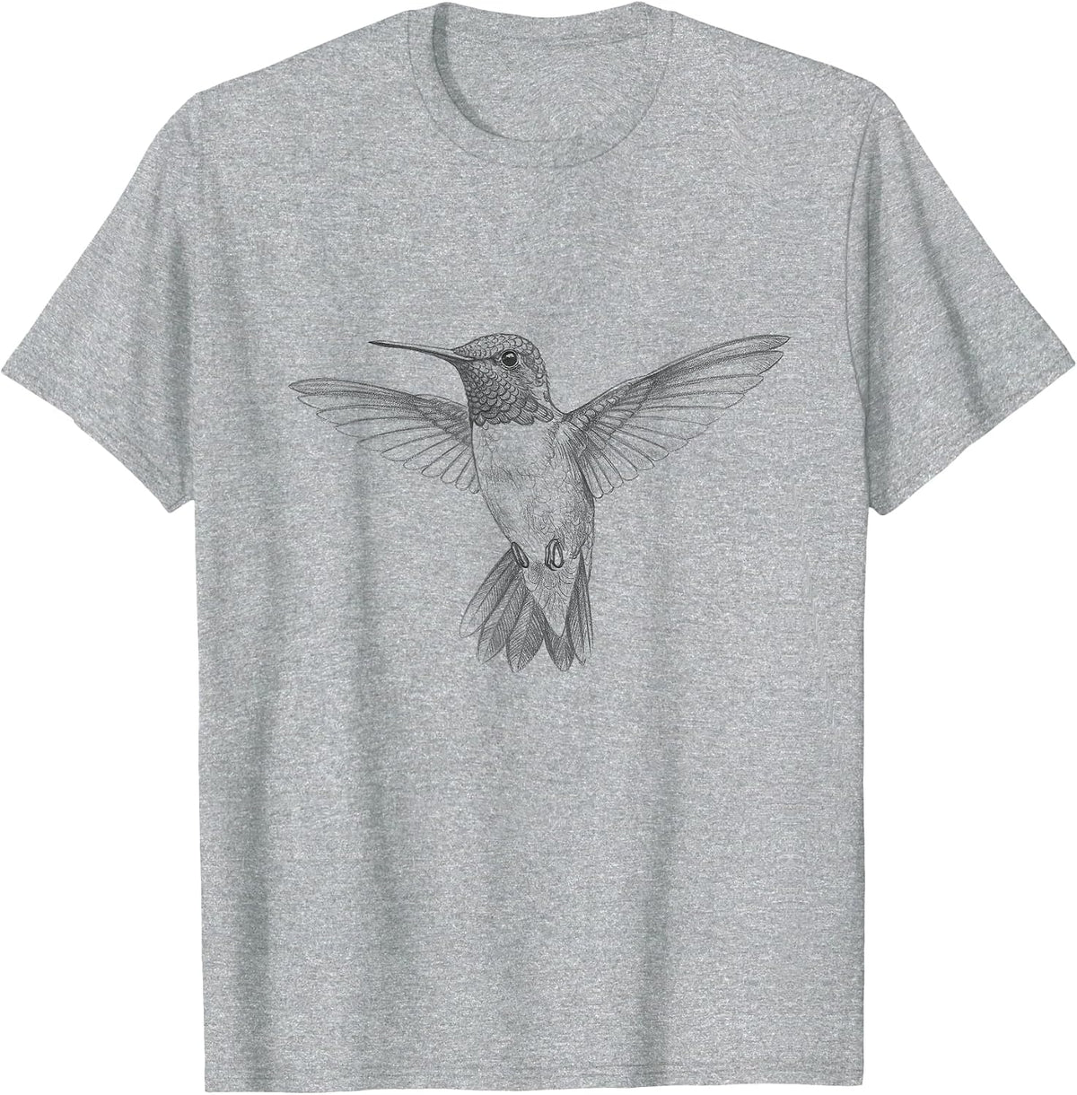 Vintage Hummingbird Drawing Art Design T-Shirt - Heather Grey