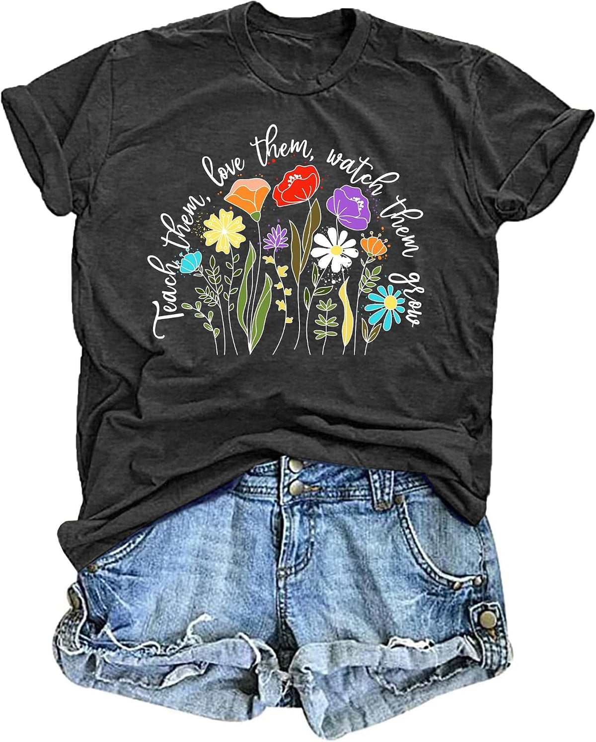 Teacher Shirts Women ABCD Teacher Tshirt Teacher Life Short Sleeve Tops - Teach-grey