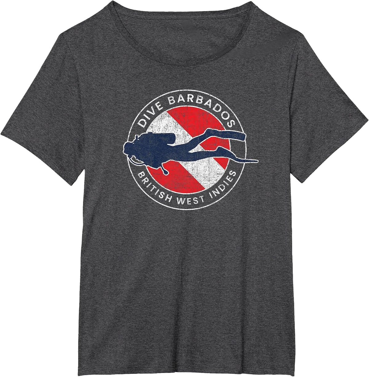 Retro Dive Barbados Scuba Diver Vintage Dive Flag T-Shirt - Dark Heather Grey