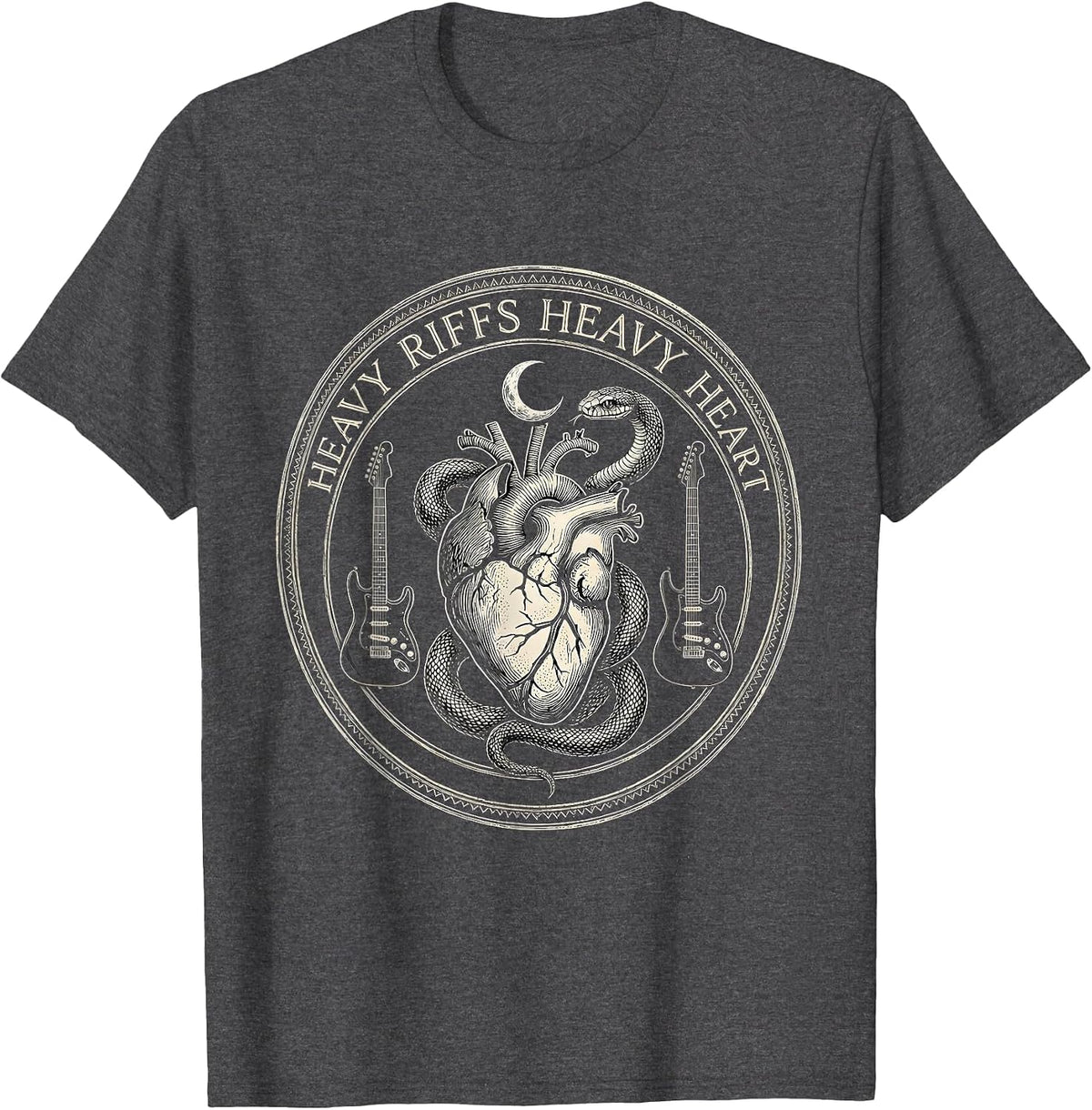 Heavy Riffs Heavy Heart Grunge Music Design T-Shirt - Dark Heather Grey