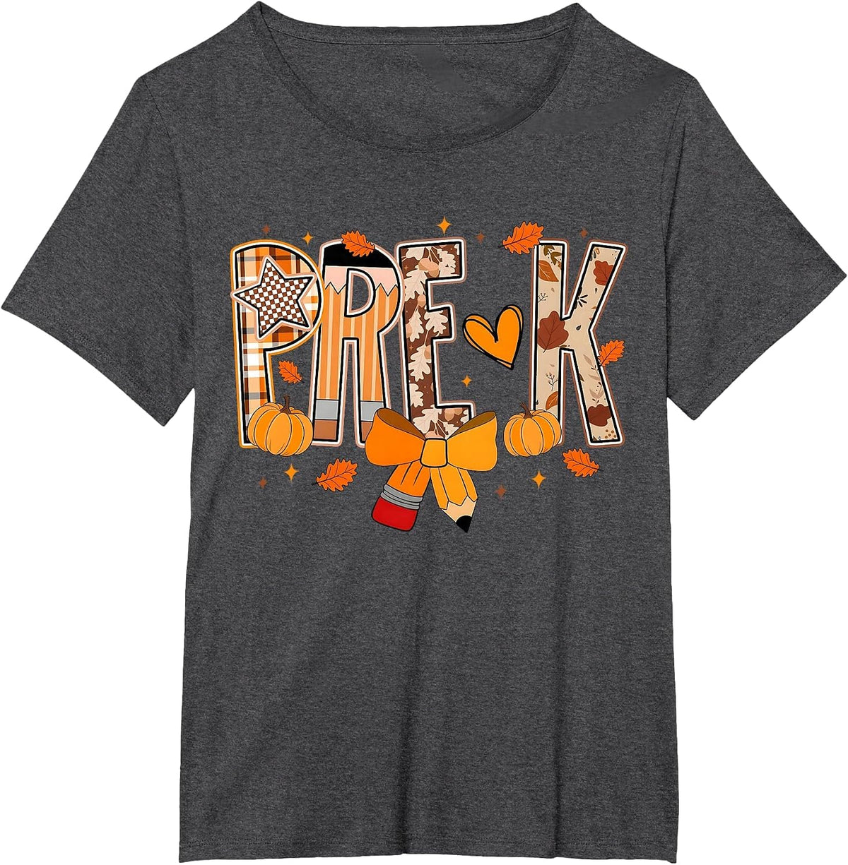 Pre K Preschool Fall Floral Coquette Bow Teachers Students T-Shirt - Dark Heather Grey