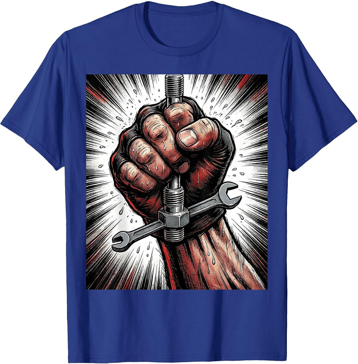 Extreme Fist Plumber Comic Book Pipe Nipple T-Shirt - Royal Blue