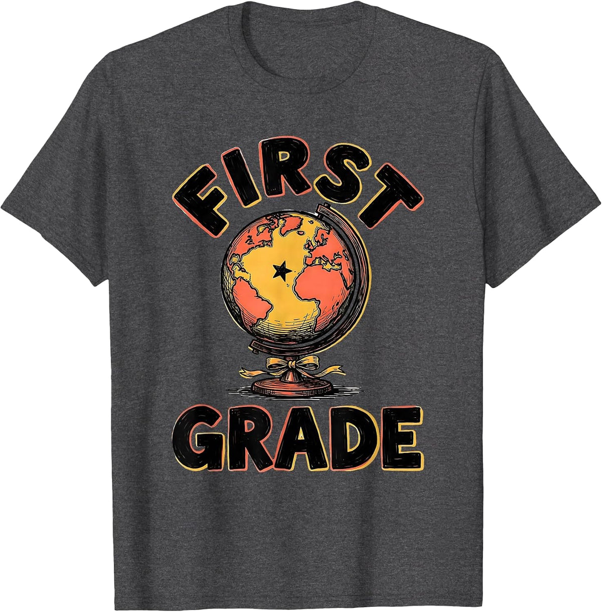 First Grade Playful Back To School First Day of First Grade T-Shirt - Dark Heather Grey