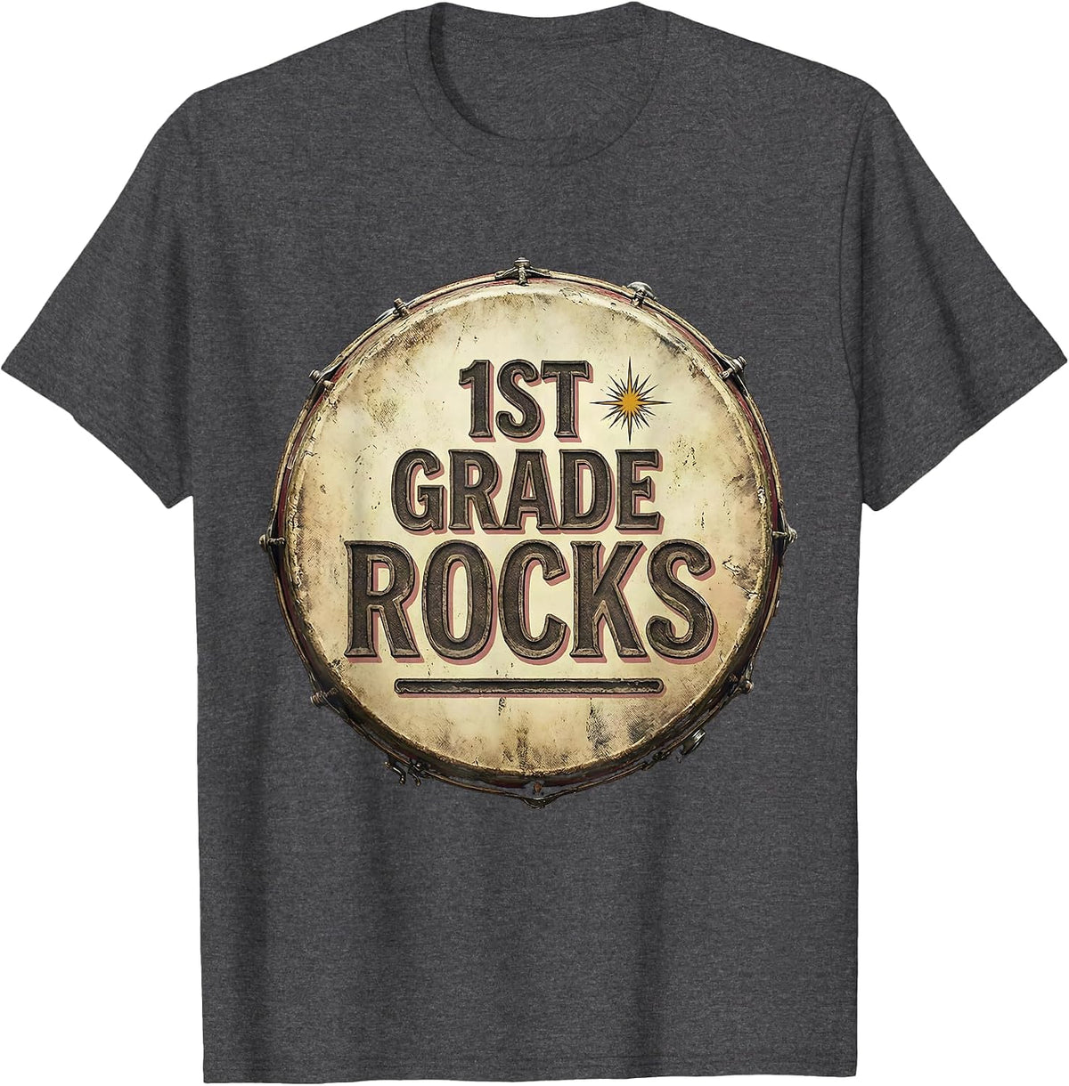Men's 1st Grade Rocks Vintage Retro Teacher Student Back to School T-Shirt - Dark Heather Grey