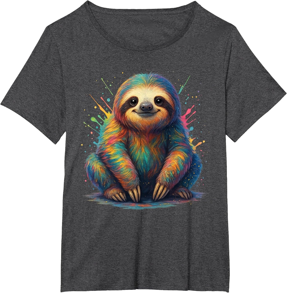 Colorful Watercolor Sloth T-Shirt - Dark Heather Grey