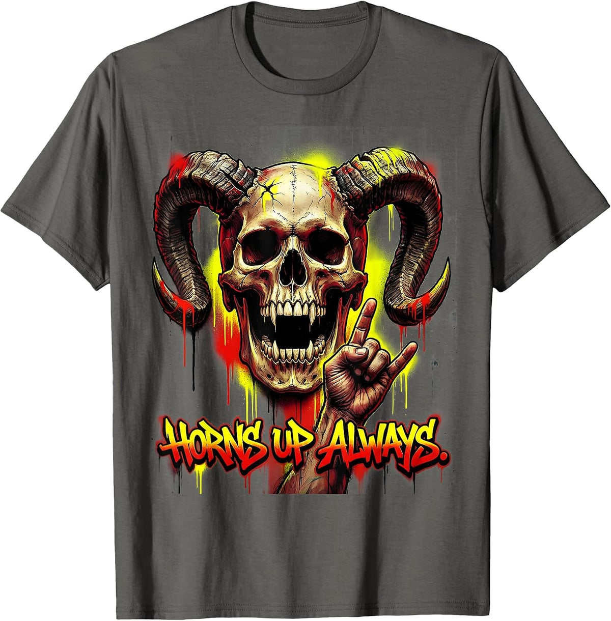 Horns Up Always Raunchy Rock Music Design T-Shirt - Asphalt Grey