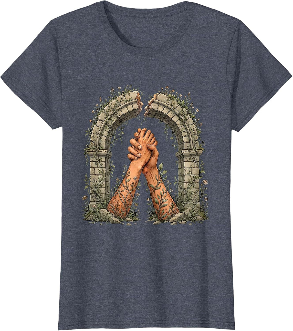 Women's Linked Arms Across a Broken Bridge Unity Design T-Shirt - Heather Blue