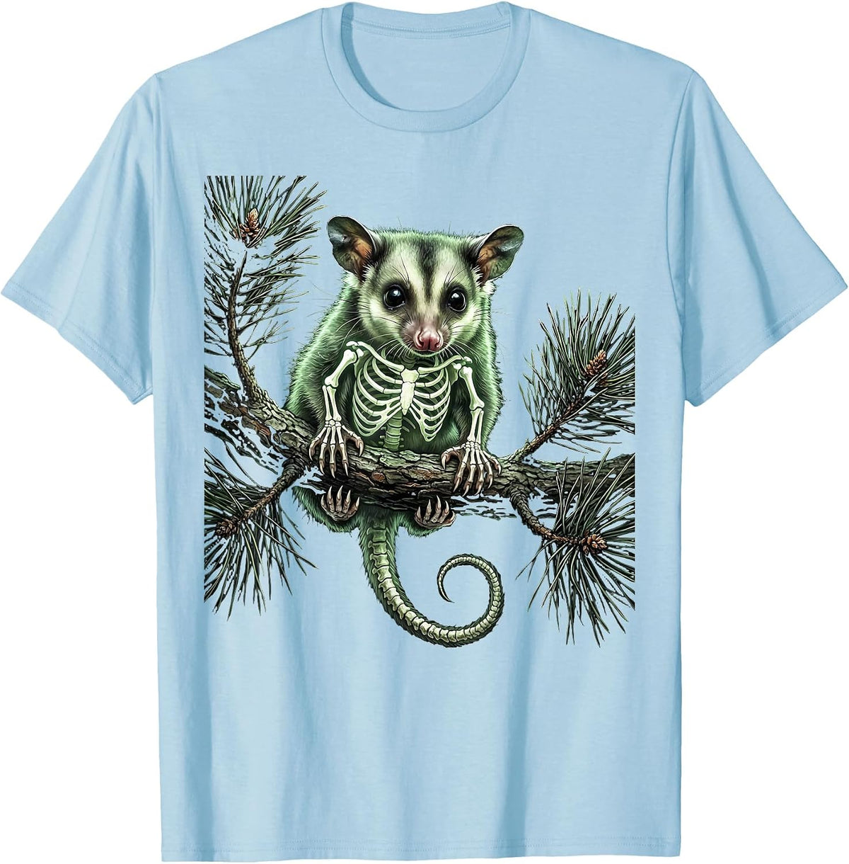 Men's Baby Opossum on Pine Branch Illustration T-Shirt - Baby Blue
