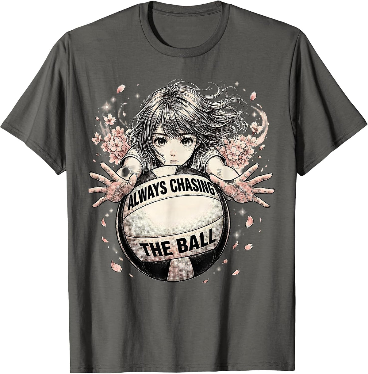 Always Chasing the Ball Volleyball Design T-Shirt - Asphalt Grey