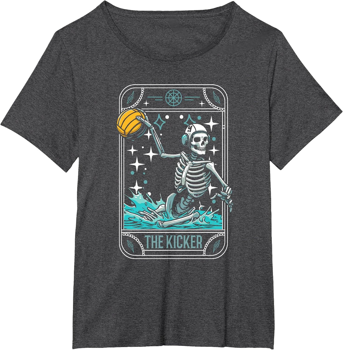 Water Polo - Player Waterpolo Sport Skeleton Tarot Card T-Shirt - Dark Heather Grey