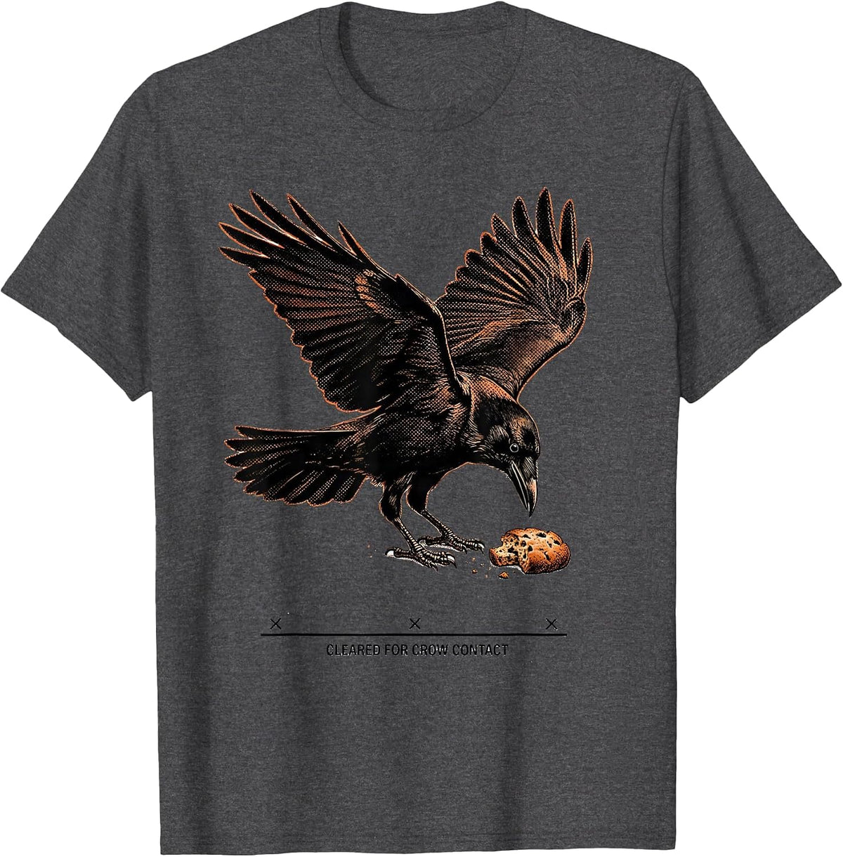Men's Cleared For Crow Contact Gothic Bird Pun Humor T-Shirt - Dark Heather Grey