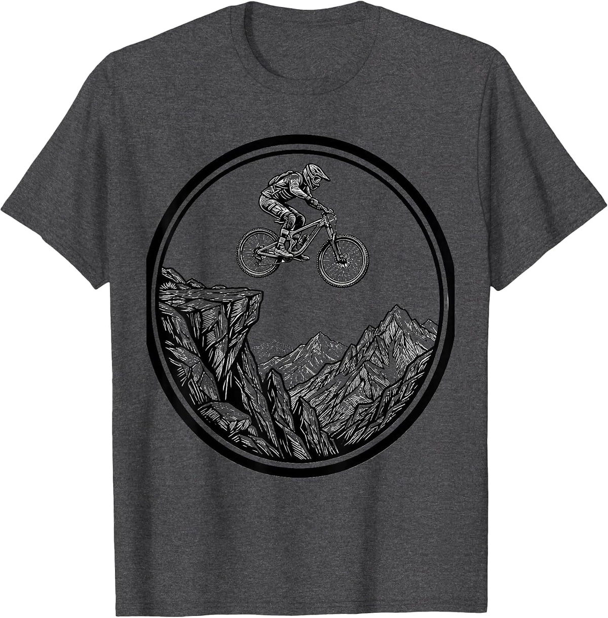 Mountain Bike Cliff Launch Graphic Tee T-Shirt - Dark Heather Grey