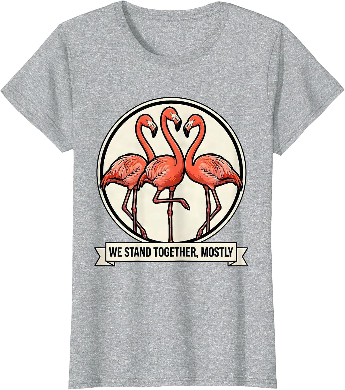 We Stand Together, Mostly Funny Flamingo Humor Novelty Gift T-Shirt - Heather Grey