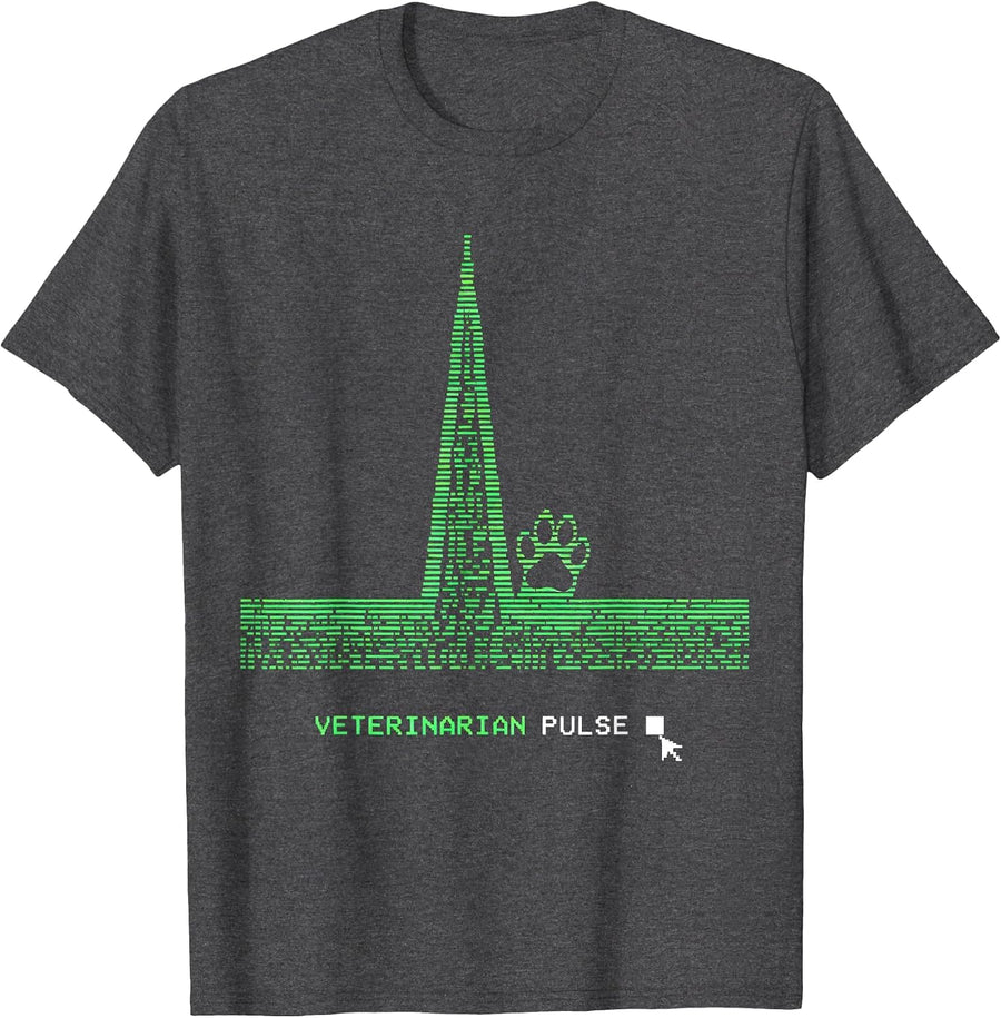 Men's Veterinarian Pulse Ascii Terminal Art Healthcare Worker Gift T-Shirt - Dark Heather Grey