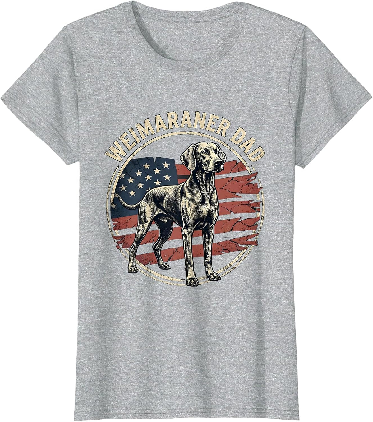 Weimaraner Dad Distressed Flag Patriotic Dog Lover 4th T-Shirt - Heather Grey