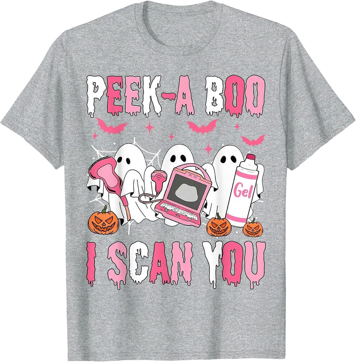 Peek A Boo I Scan You Spooky Sonographer Ultrasound Tech T-Shirt - Heather Grey