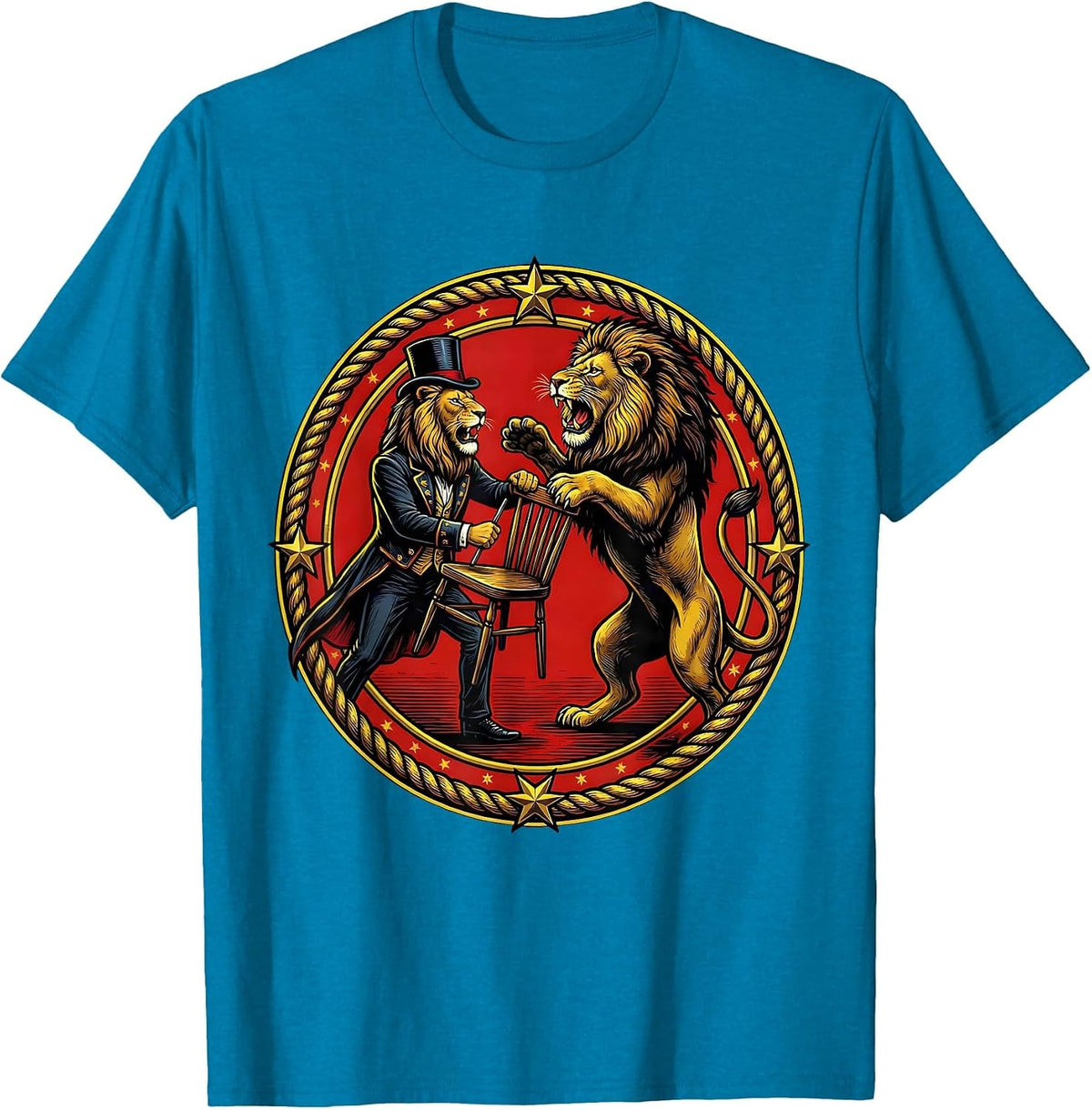 Lion Tamer Classic Circus Art Graphic T-Shirt - Sapphire Blue