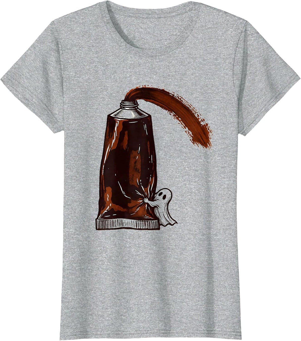 Oversized Paint Tube Ghost Art Teacher Halloween T-Shirt - Heather Grey