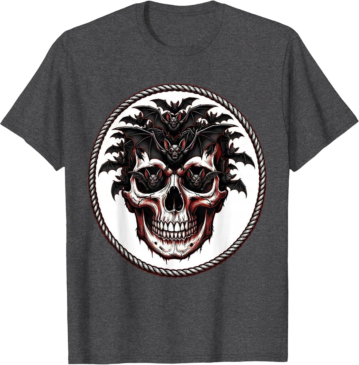 Men's Bat Swarm Skull Heavy Metal Graphic T-Shirt - Dark Heather Grey