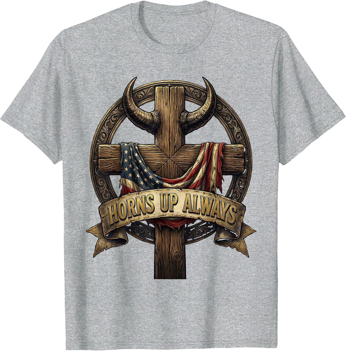 Men's Horns Up Always Metal Band Graphic Design T-Shirt - Heather Grey