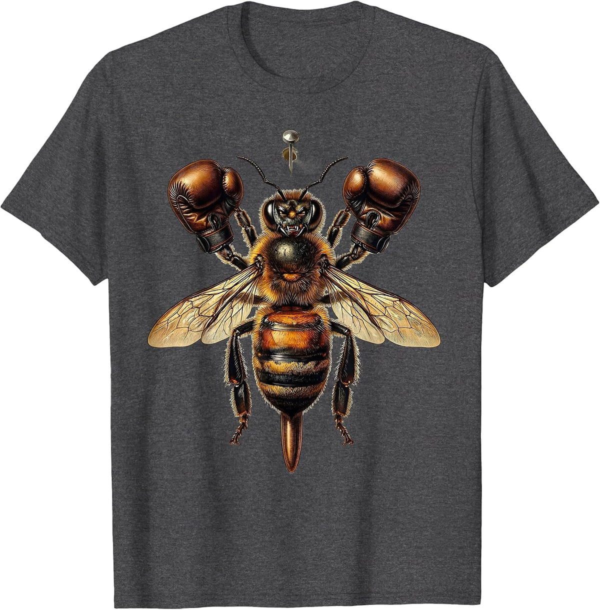 Angry Bee Boxing Gloves Fighter Illustration T-Shirt - Dark Heather Grey