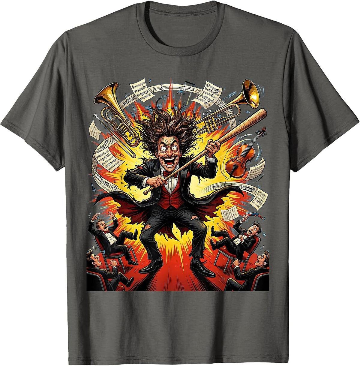 Men's Chaos Coordinator Conductor Exploding Orchestra T-Shirt - Asphalt Grey