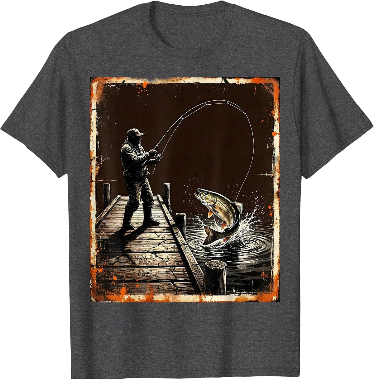 Fish Around and Find Trout Fisherman Dock T-Shirt - Dark Heather Grey