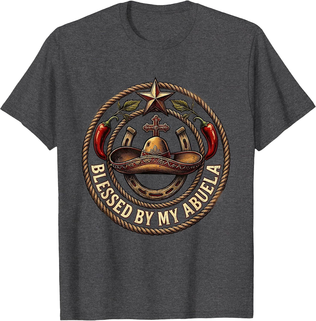Blessed By My Abuela Mexican Heritage Design T-Shirt - Dark Heather Grey
