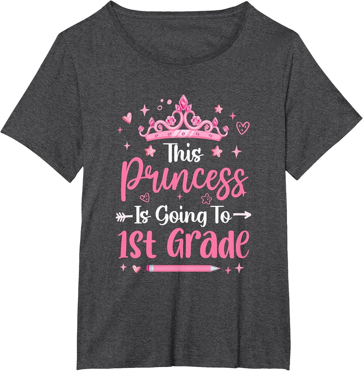 Princess Going to 1St Grade for Girls Kids Back to School T-Shirt - Dark Heather Grey