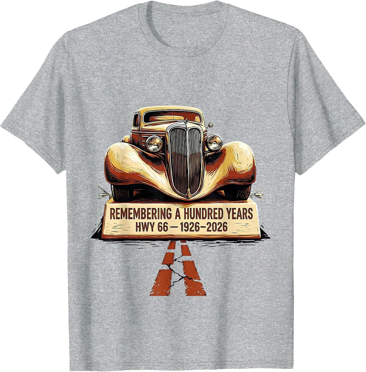 Men's Remembering A Hundred Years Hwy 66 Vintage T-Shirt - Heather Grey