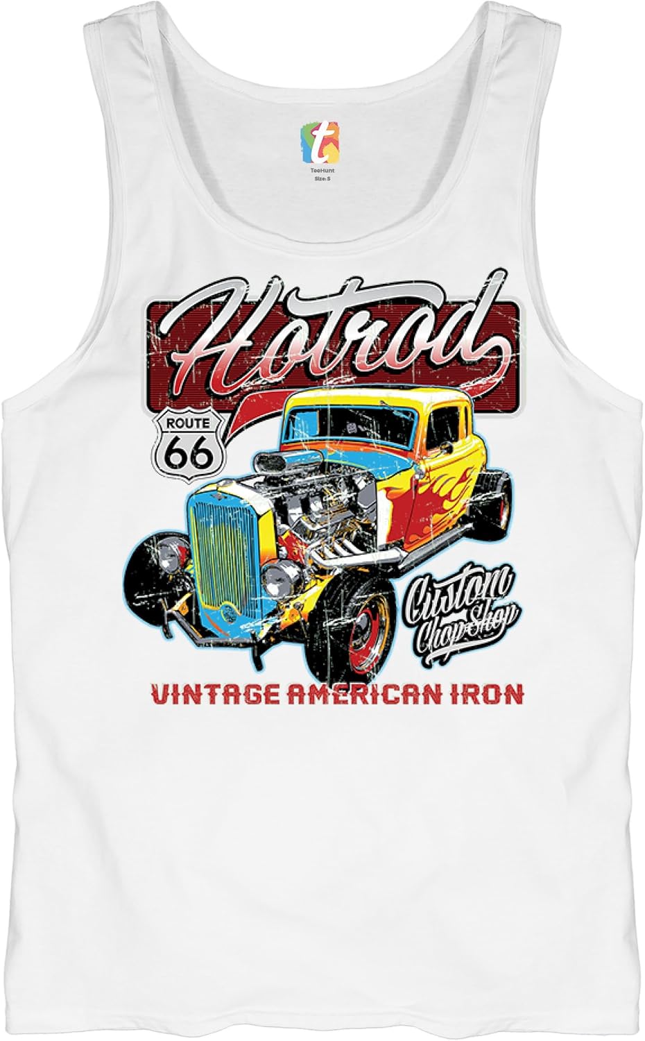Vintage American Iron Tank Top Hot Rod Route 66 Retro Racing Men's Sleeveless - White
