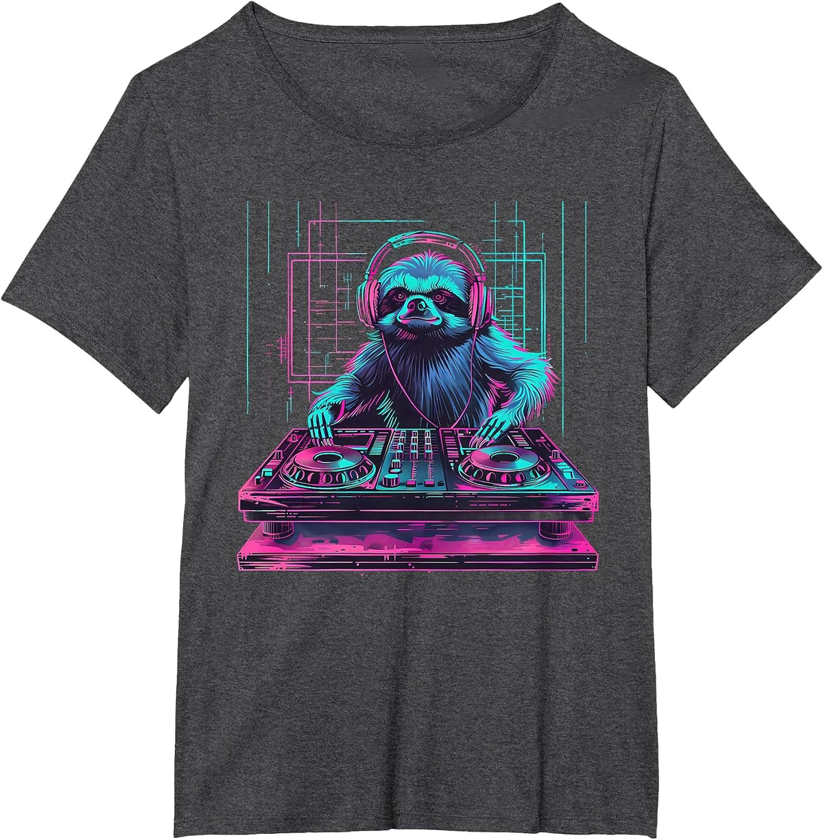 Sloth DJ House Techno EDM Music Producer Turntable DJ Sloth T-Shirt - Dark Heather Grey