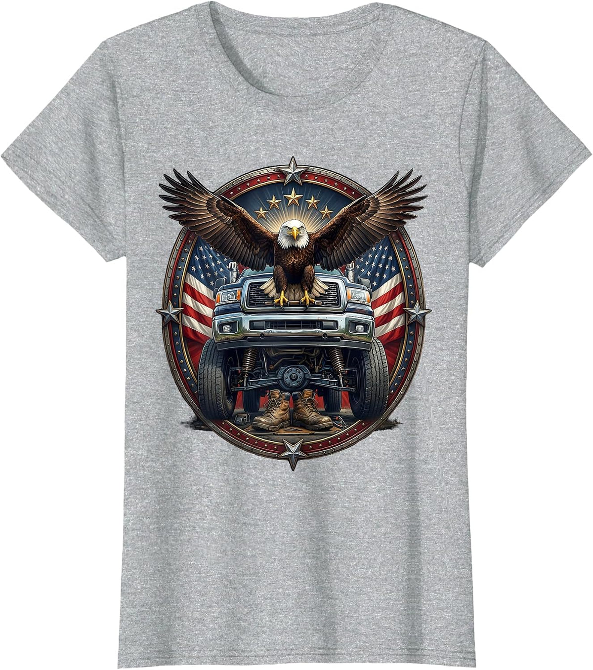 Labor Day Mechanic Under Truck Graphic T-Shirt - Heather Grey