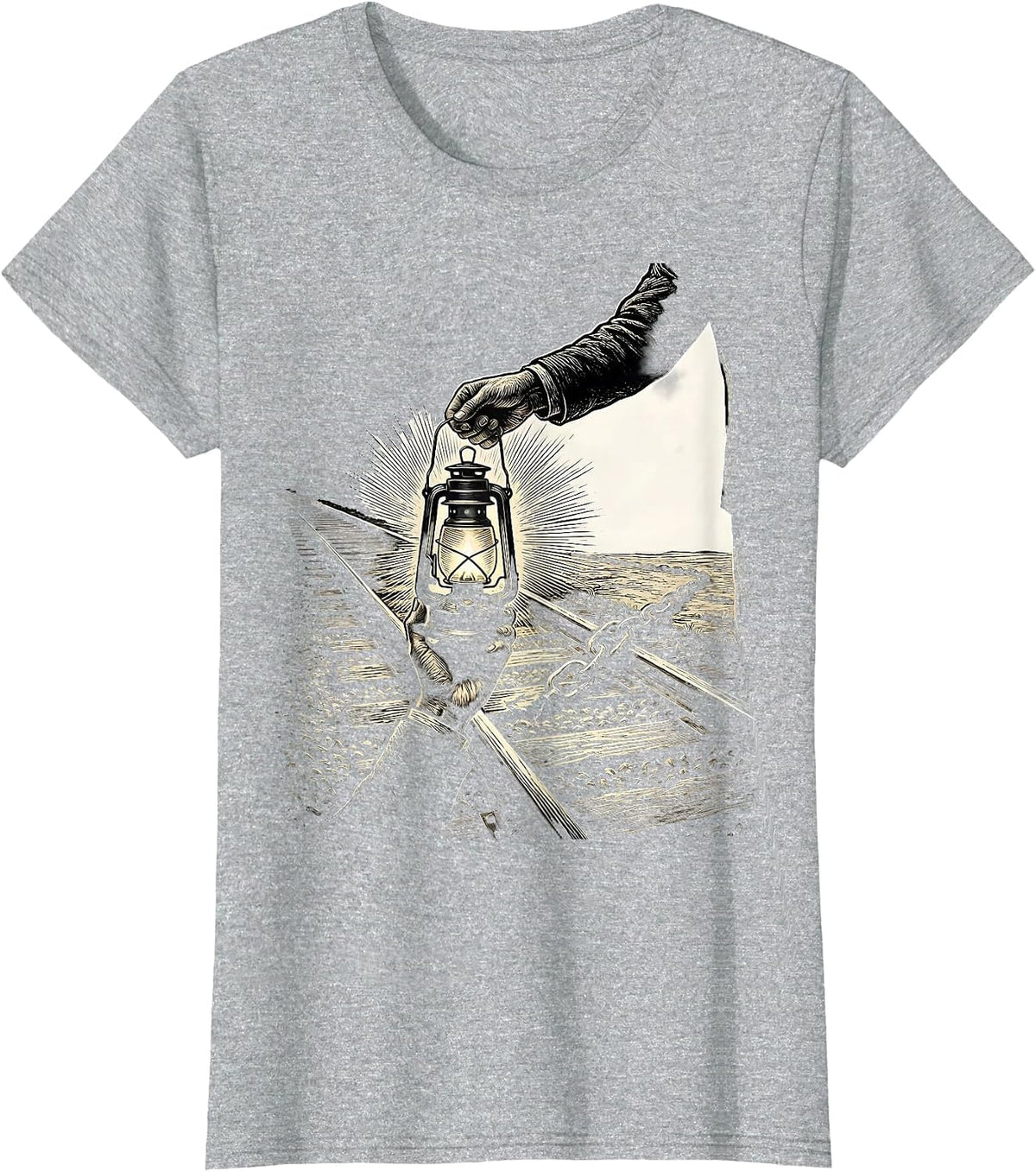 Women's Hand Lantern Abolitionist Black History Month Symbol T-Shirt - Heather Grey