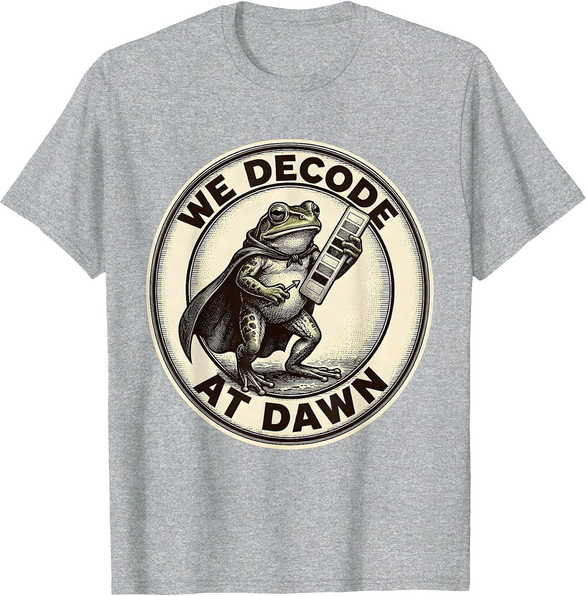 Men's We Decode At Dawn Funny Frog Teacher Back to School T-Shirt - Heather Grey