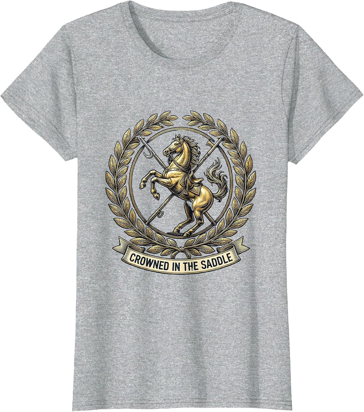 Crowned In The Saddle Heraldic Equestrian Design T-Shirt - Heather Grey