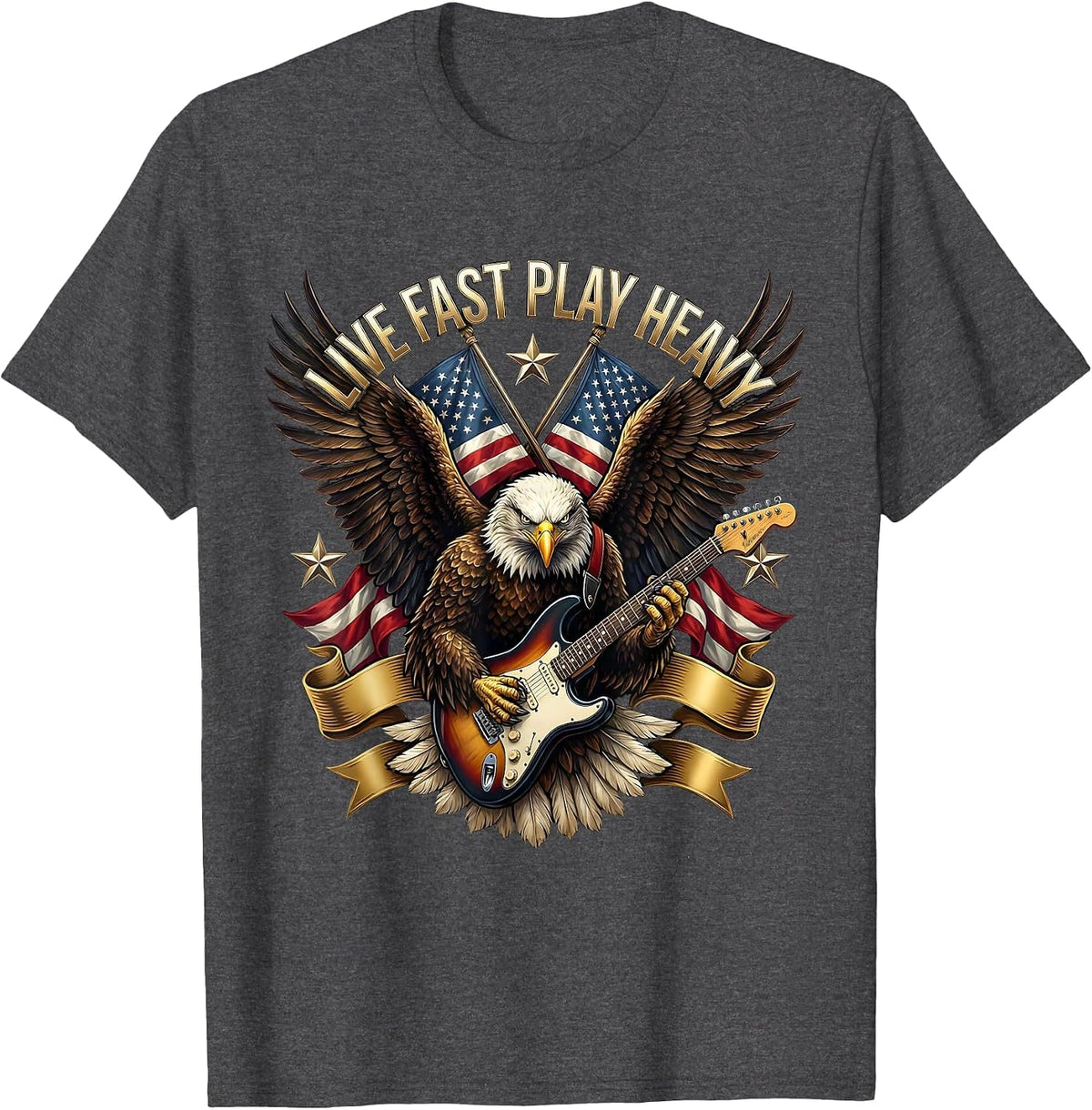 Men's Live Fast Play Heavy Metal Graphic Design T-Shirt - Dark Heather Grey