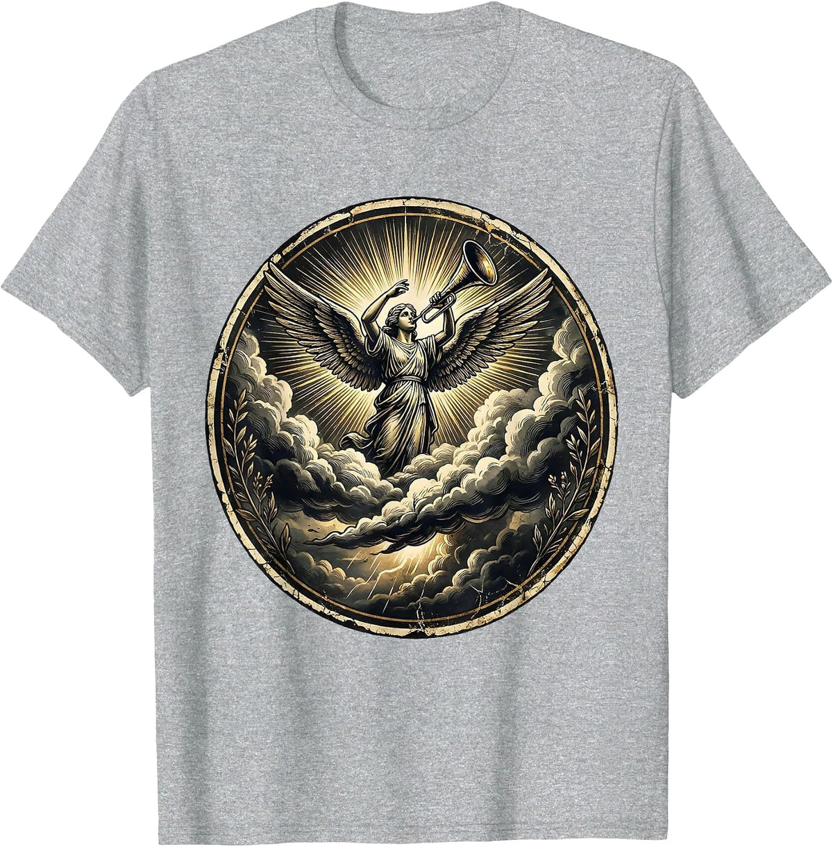 Men's Trumpet Angel Parting Storm Clouds Christian Art T-Shirt - Heather Grey