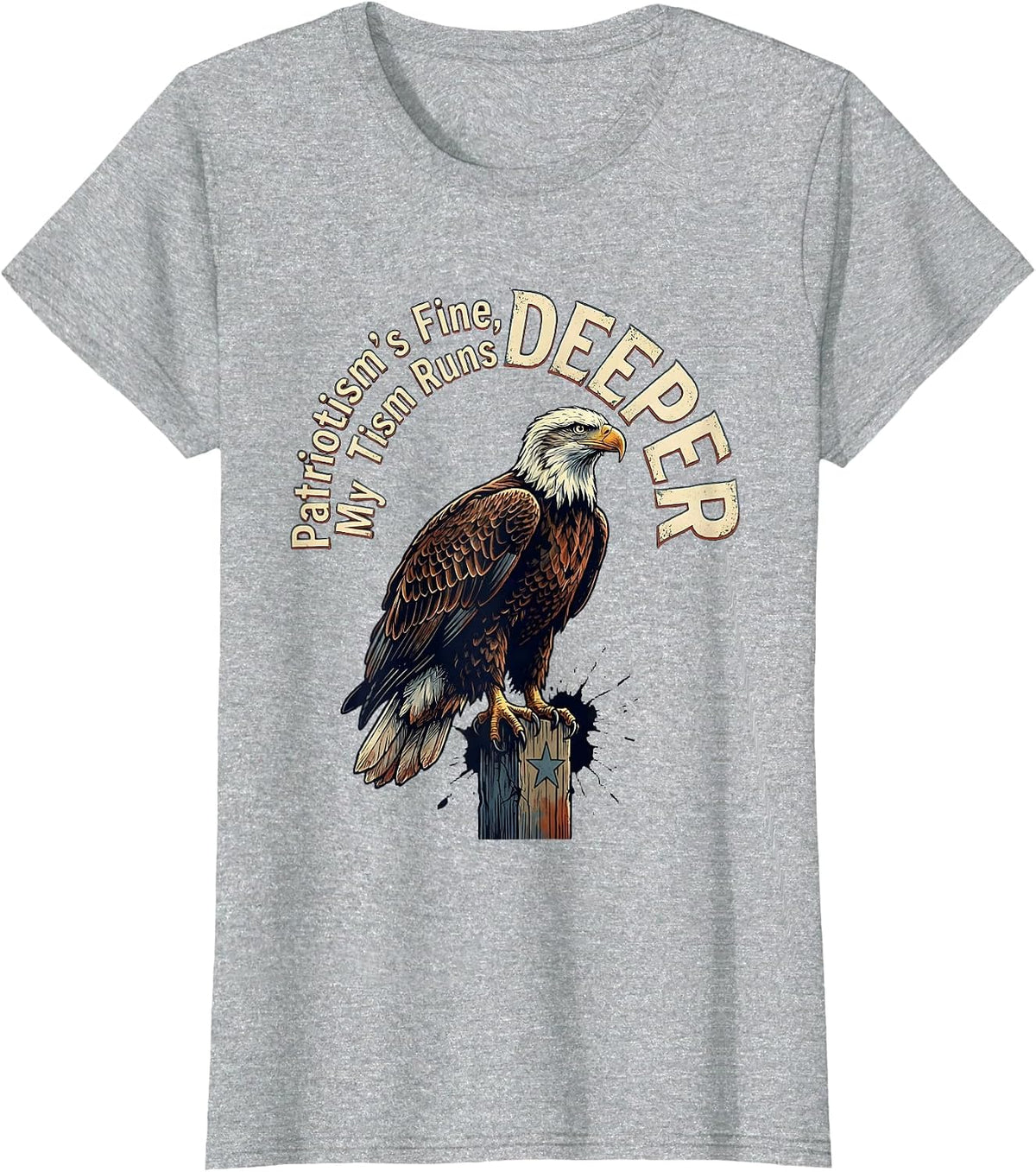 Patriotism's Fine My Tism Runs Deeper Distressed Eagle T-Shirt - Heather Grey