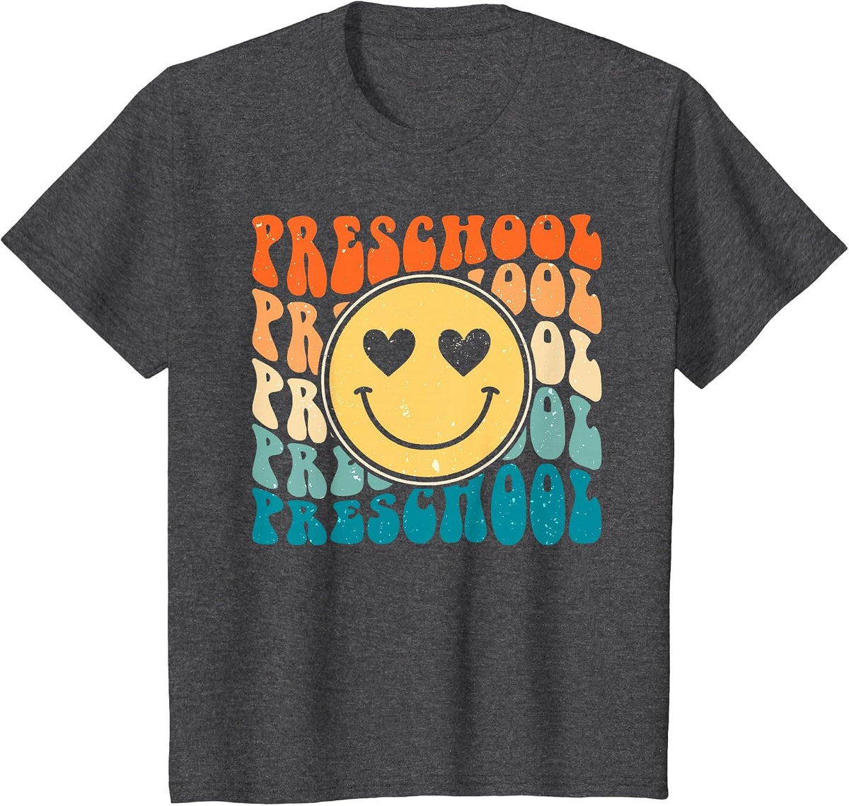 Back to School Groovy Smile Preschool Teachers Students Kids T-Shirt - Dark Heather Grey