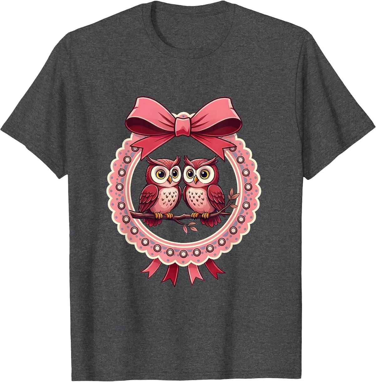 Men's I Love My Girlfriend Owl Couple Perched on Branch T-Shirt - Dark Heather Grey